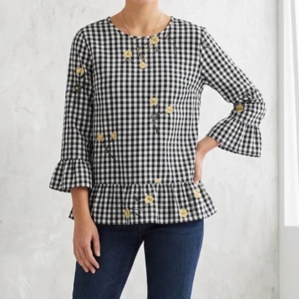 Jennifer Grace Top L Ruffle cuff Embroidered Prairie Cottagecore Coquette New